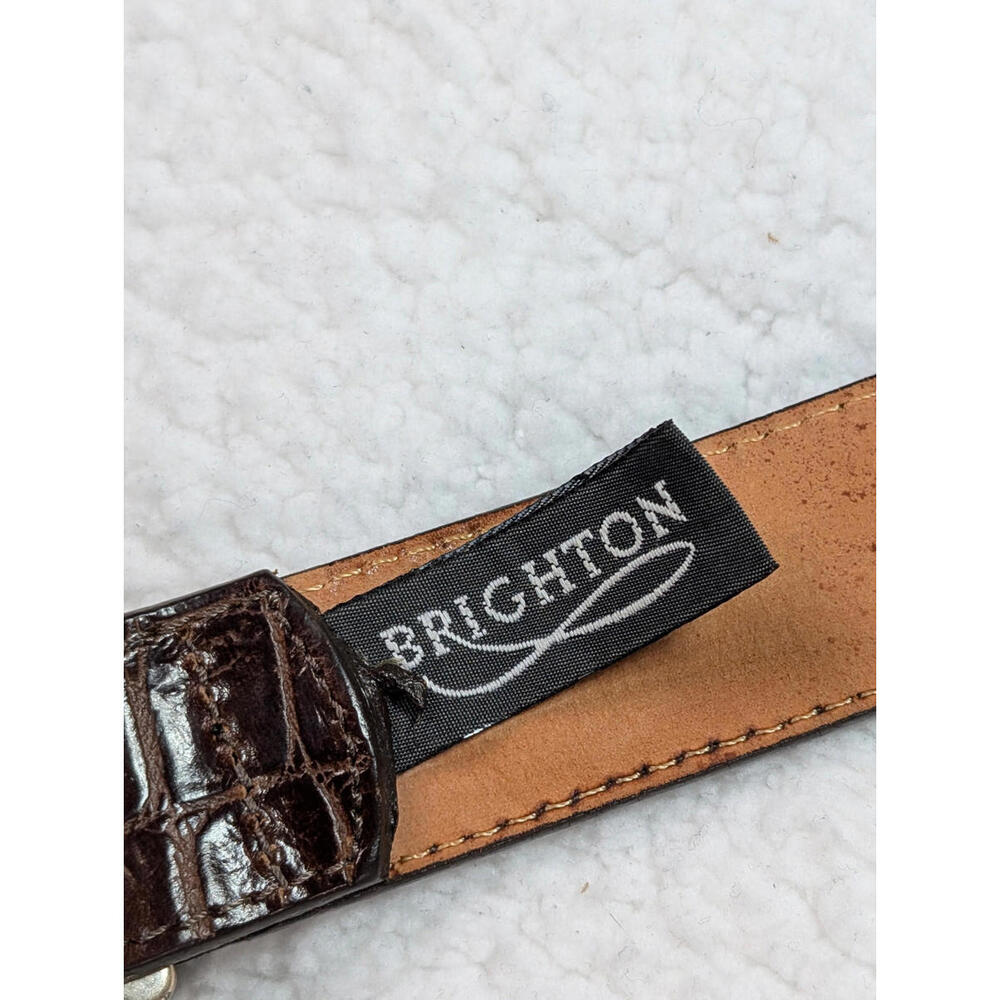 Brighton Brown Croc Embossed Leather Belt with Silver Western Buckle - Picture 3 of 11